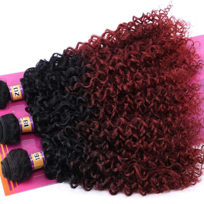 REYNA Synthetic Weave 3 Bundles Curly 16 18 20 Inches Mixed 2 Tone Ombre High Temperature Heat Resistant Fiber(T1/99j#)