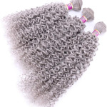 REYNA Silver gray Afro Curly Synthetic Hair Bundles 3 pieces One set Heat Resistant Fiber Hair Weave Extensions for Black Women(Grey#)
