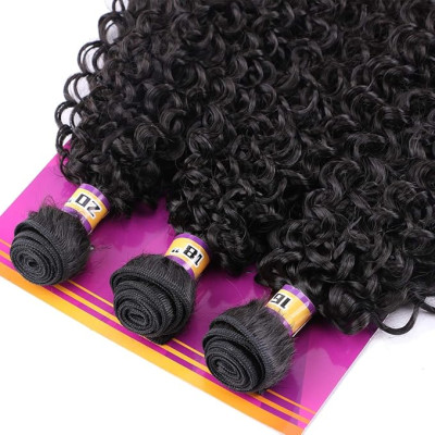 REYNA Natural Black Synthetic Hair Weave Afro Culrly Fiber Hair Externsions 16 18 20 Inches 210 Gram/set Heat Resistant Hair Bundles (2#)