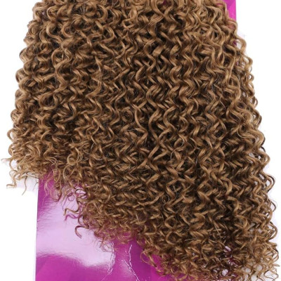 REYNA Jerry Curly Synthetic Hair Weave Extensions 16 18 20 Inches 3 Bundles Godlen Color High Temperature Heat Resistant Fiber(27#)