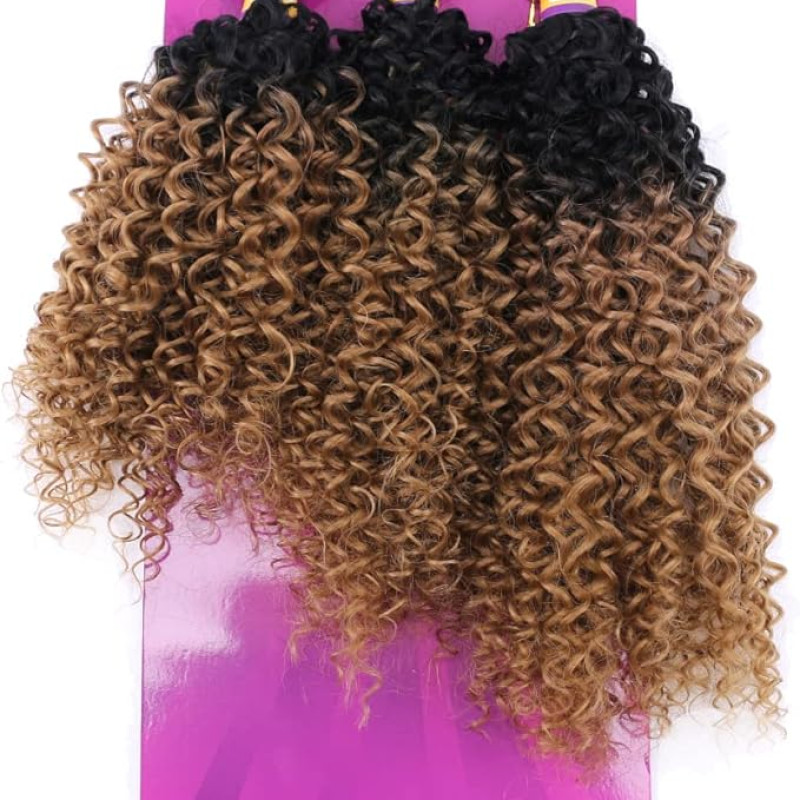 REYNA Synthetic Weave Curly Hair 3 Bundles Ombre Two Tone Black To Golden 16" 18" 20" Mixed (T1/27#)