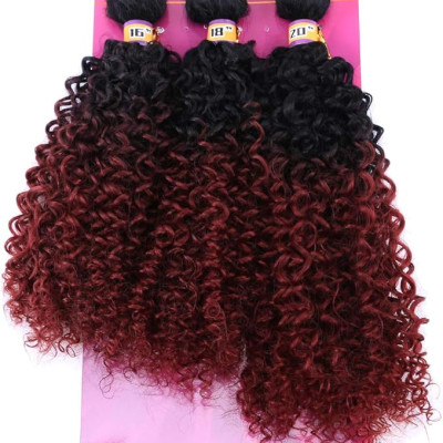 REYNA Synthetic Weave 3 Bundles Curly 16 18 20 Inches Mixed 2 Tone Ombre High Temperature Heat Resistant Fiber(T1/99j#)